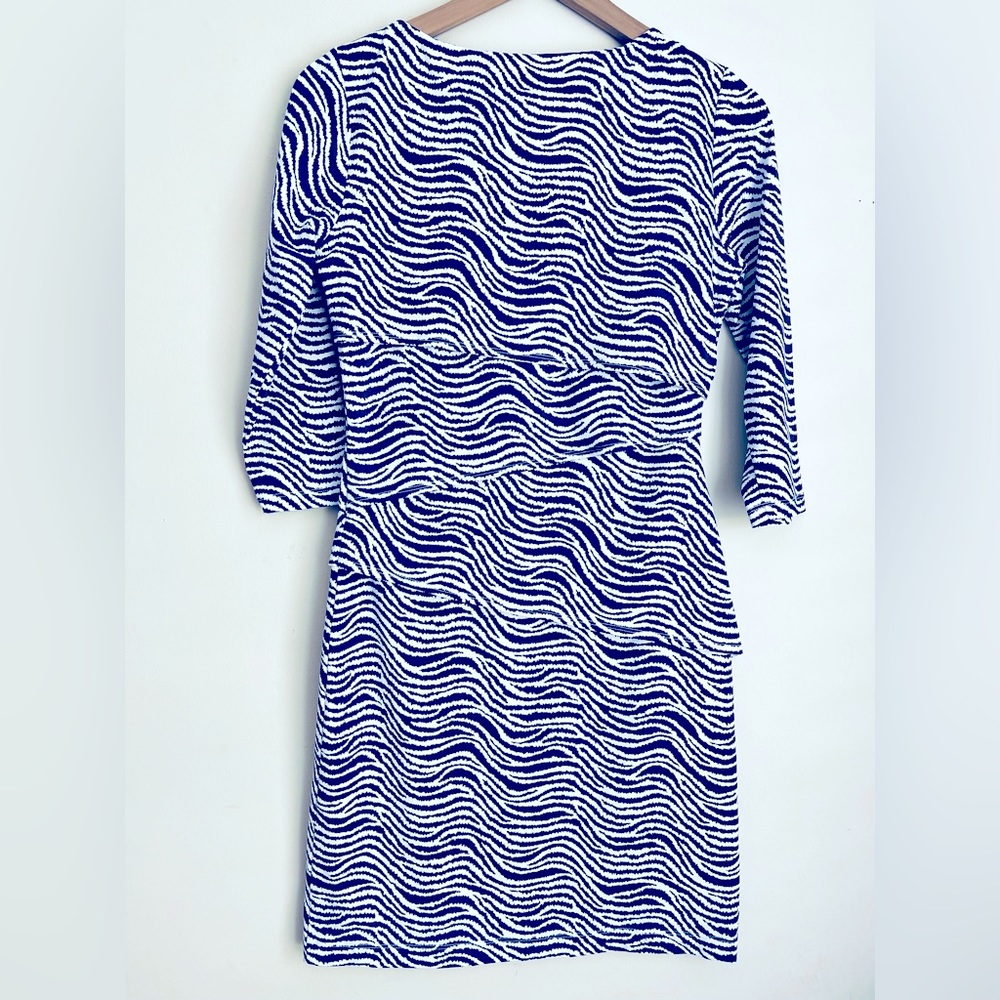 J. McLaughlin dress Catalina blue white zebra print 3/4 sleeve coastal XS - Picture 2 of 5